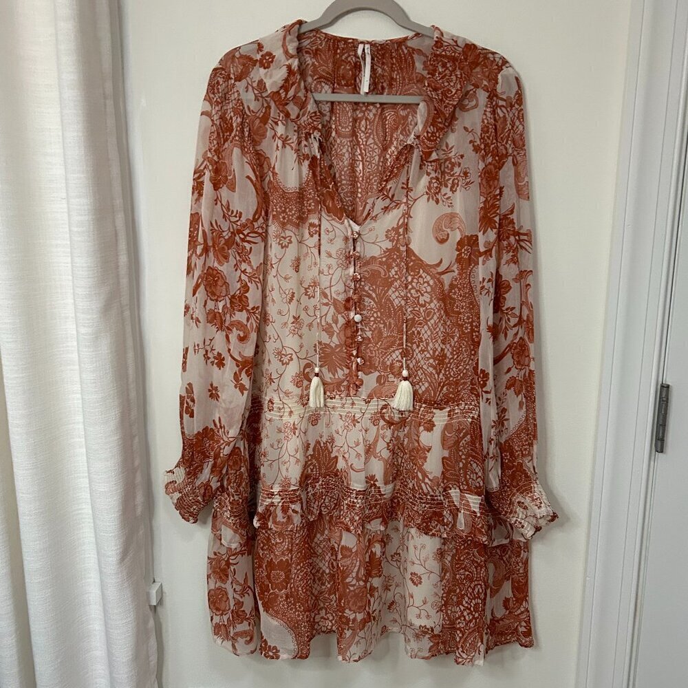 Anthropologie Midi Dress in Cream & Terracotta Color Size L